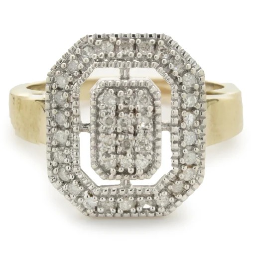 10 Karat Yellow and White Gold Vintage Diamond Elongated Fashion Ring