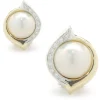 18 Karat Yellow and White Gold Pearl and Diamond Earrings