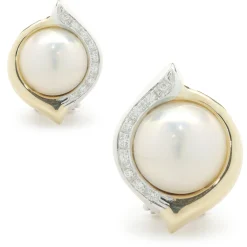 18 Karat Yellow and White Gold Pearl and Diamond Earrings