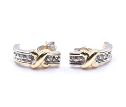 14 Karat Yellow and White Gold Diamond X Earrings