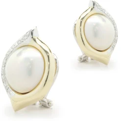 18 Karat Yellow and White Gold Pearl and Diamond Earrings