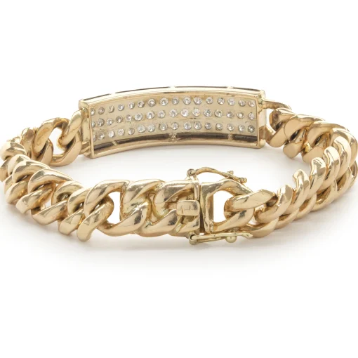 14 Karat Yellow and White Gold Pave Diamond ID Bracelet