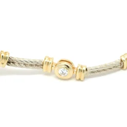 14 Karat Yellow and White Gold Bezel Set Diamond Cross Bracelet