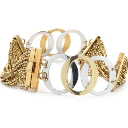 14 Karat Yellow and White Gold Mesh Oval Link Bracelet