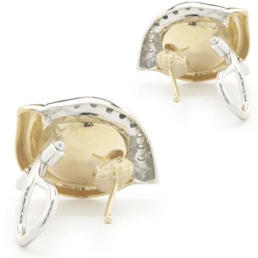 18 Karat Yellow and White Gold Pearl and Diamond Earrings