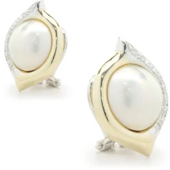 18 Karat Yellow and White Gold Pearl and Diamond Earrings