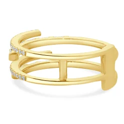 14 Karat Yellow Gold 4 Row Baguette and Round Diamond Ring