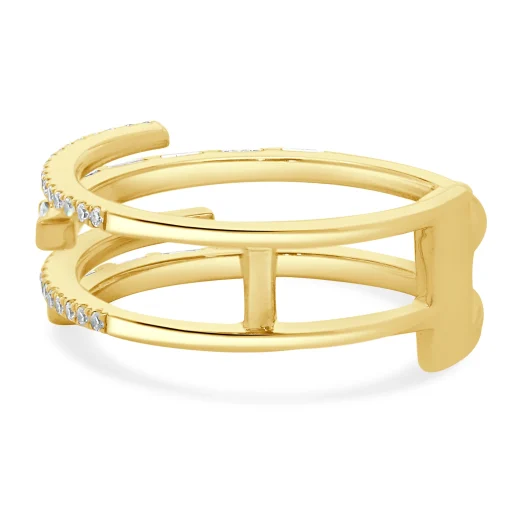 14 Karat Yellow Gold 4 Row Baguette and Round Diamond Ring