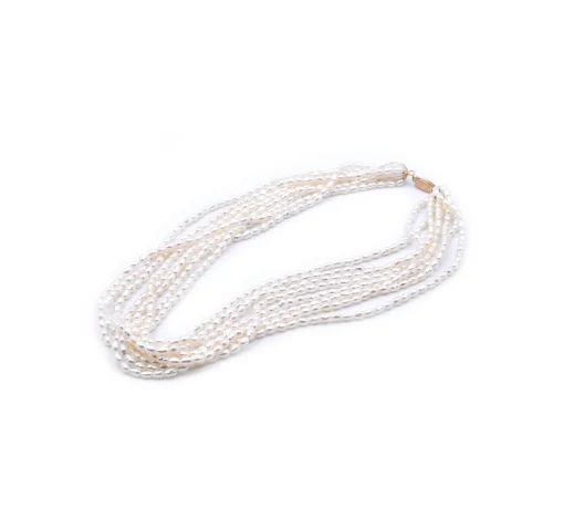 14 Karat Yellow Gold 8 Strand Potato Pearl Strand Necklace