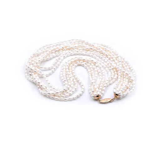 14 Karat Yellow Gold 8 Strand Potato Pearl Strand Necklace