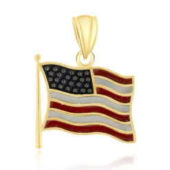 14 Karat Yellow Gold American Flag Enamel Pendant