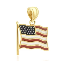 14 Karat Yellow Gold American Flag Enamel Pendant