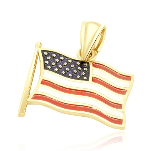 14 Karat Yellow Gold American Flag Enamel Pendant