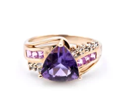 10 Karat Yellow Gold Amethyst and Diamond Ring
