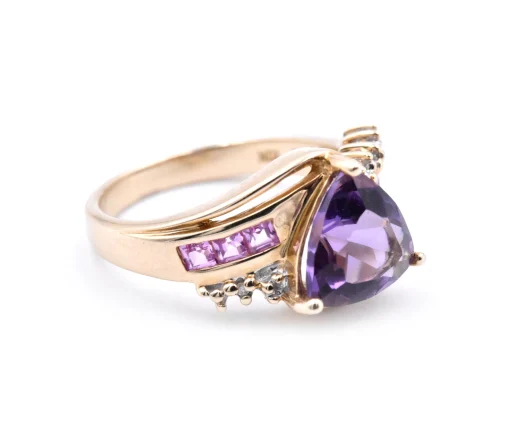 10 Karat Yellow Gold Amethyst and Diamond Ring
