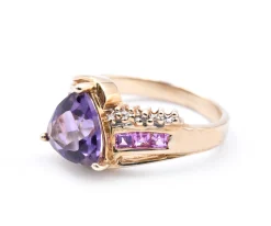 10 Karat Yellow Gold Amethyst and Diamond Ring
