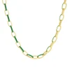 14 Karat Yellow Gold and Green Enamel Oval Link Chain Necklace