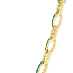 14 Karat Yellow Gold and Green Enamel Oval Link Chain Necklace