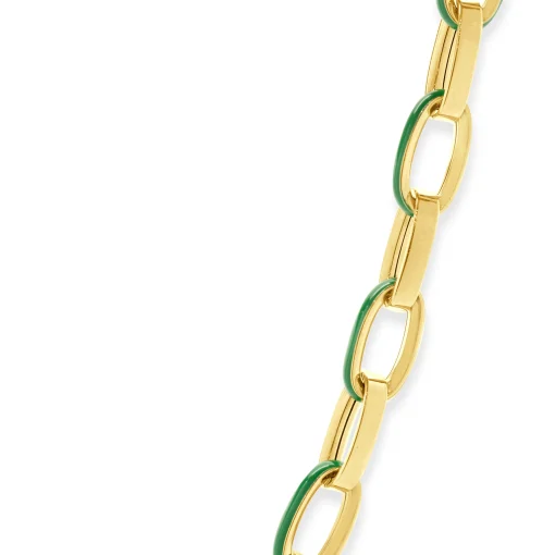 14 Karat Yellow Gold and Green Enamel Oval Link Chain Necklace