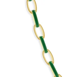 14 Karat Yellow Gold and Green Enamel Oval Link Chain Necklace