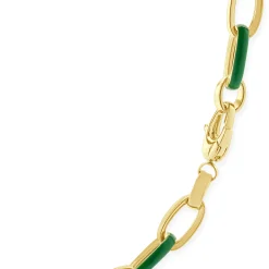 14 Karat Yellow Gold and Green Enamel Oval Link Chain Necklace