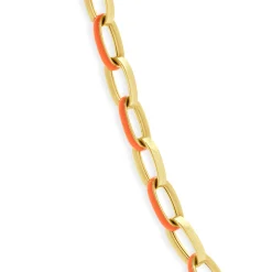 14 Karat Yellow Gold and Orange Enamel Oval Link Chain Necklace