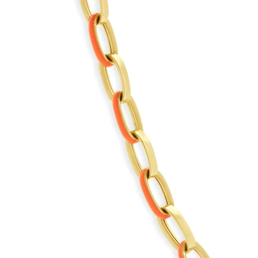 14 Karat Yellow Gold and Orange Enamel Oval Link Chain Necklace