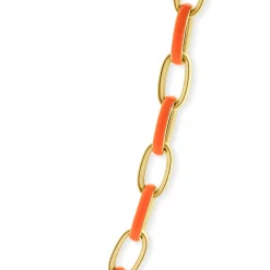 14 Karat Yellow Gold and Orange Enamel Oval Link Chain Necklace