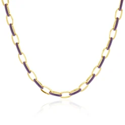 14 Karat Yellow Gold and Purple Enamel Oval Link Chain Necklace