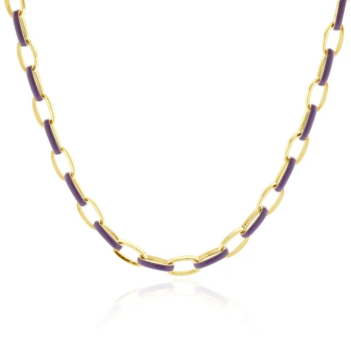 14 Karat Yellow Gold and Purple Enamel Oval Link Chain Necklace