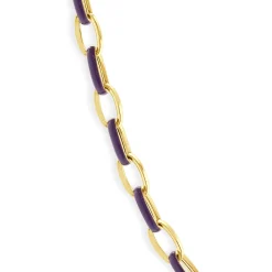 14 Karat Yellow Gold and Purple Enamel Oval Link Chain Necklace