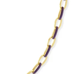 14 Karat Yellow Gold and Purple Enamel Oval Link Chain Necklace