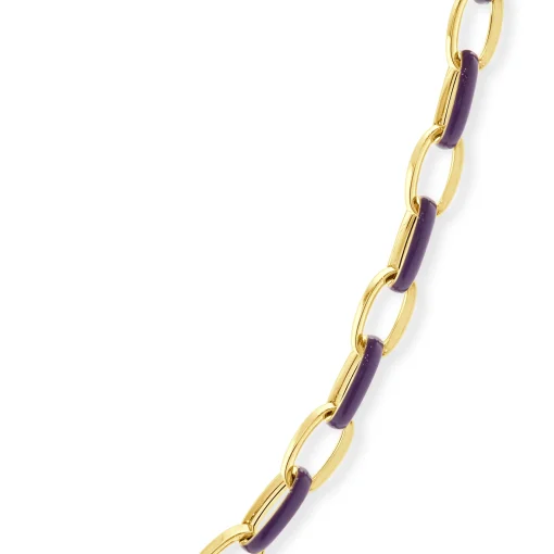 14 Karat Yellow Gold and Purple Enamel Oval Link Chain Necklace