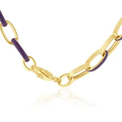 14 Karat Yellow Gold and Purple Enamel Oval Link Chain Necklace