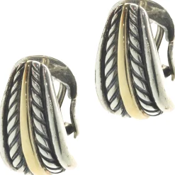 18 Karat Yellow Gold and Sterling Silver Cable Earrings