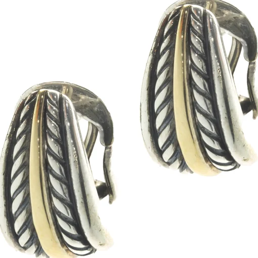 18 Karat Yellow Gold and Sterling Silver Cable Earrings