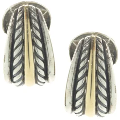18 Karat Yellow Gold and Sterling Silver Cable Earrings