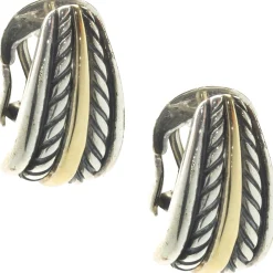 18 Karat Yellow Gold and Sterling Silver Cable Earrings