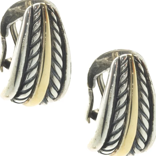 18 Karat Yellow Gold and Sterling Silver Cable Earrings