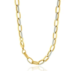 14 Karat Yellow Gold and White Enamel Oval Link Chain Necklace