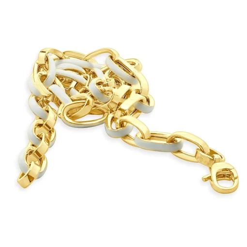 14 Karat Yellow Gold and White Enamel Oval Link Chain Necklace