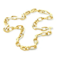 14 Karat Yellow Gold and White Enamel Oval Link Chain Necklace