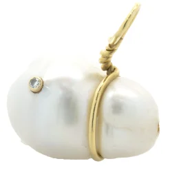 18 Karat Yellow Gold Baroque Pearl and Champagne Diamond Pendant