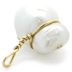 18 Karat Yellow Gold Baroque Pearl and Champagne Diamond Pendant