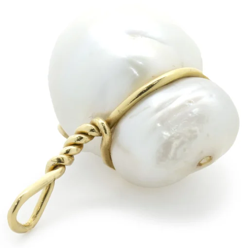 18 Karat Yellow Gold Baroque Pearl and Champagne Diamond Pendant