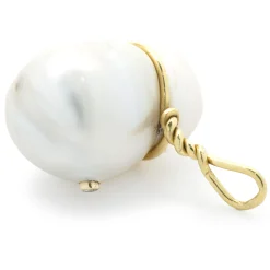 18 Karat Yellow Gold Baroque Pearl and Champagne Diamond Pendant
