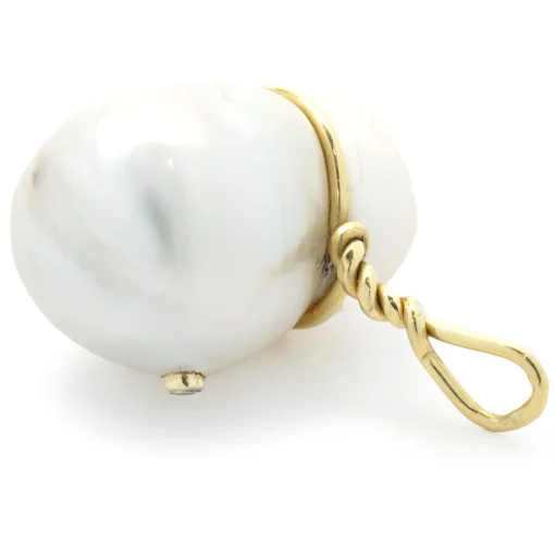 18 Karat Yellow Gold Baroque Pearl and Champagne Diamond Pendant