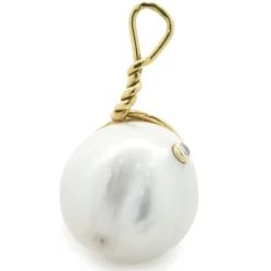 18 Karat Yellow Gold Baroque Pearl and Champagne Diamond Pendant