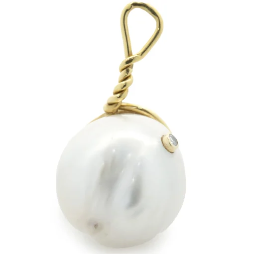 18 Karat Yellow Gold Baroque Pearl and Champagne Diamond Pendant