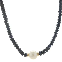 14 Karat Yellow Gold Beaded Sapphire and Pearl Necklace